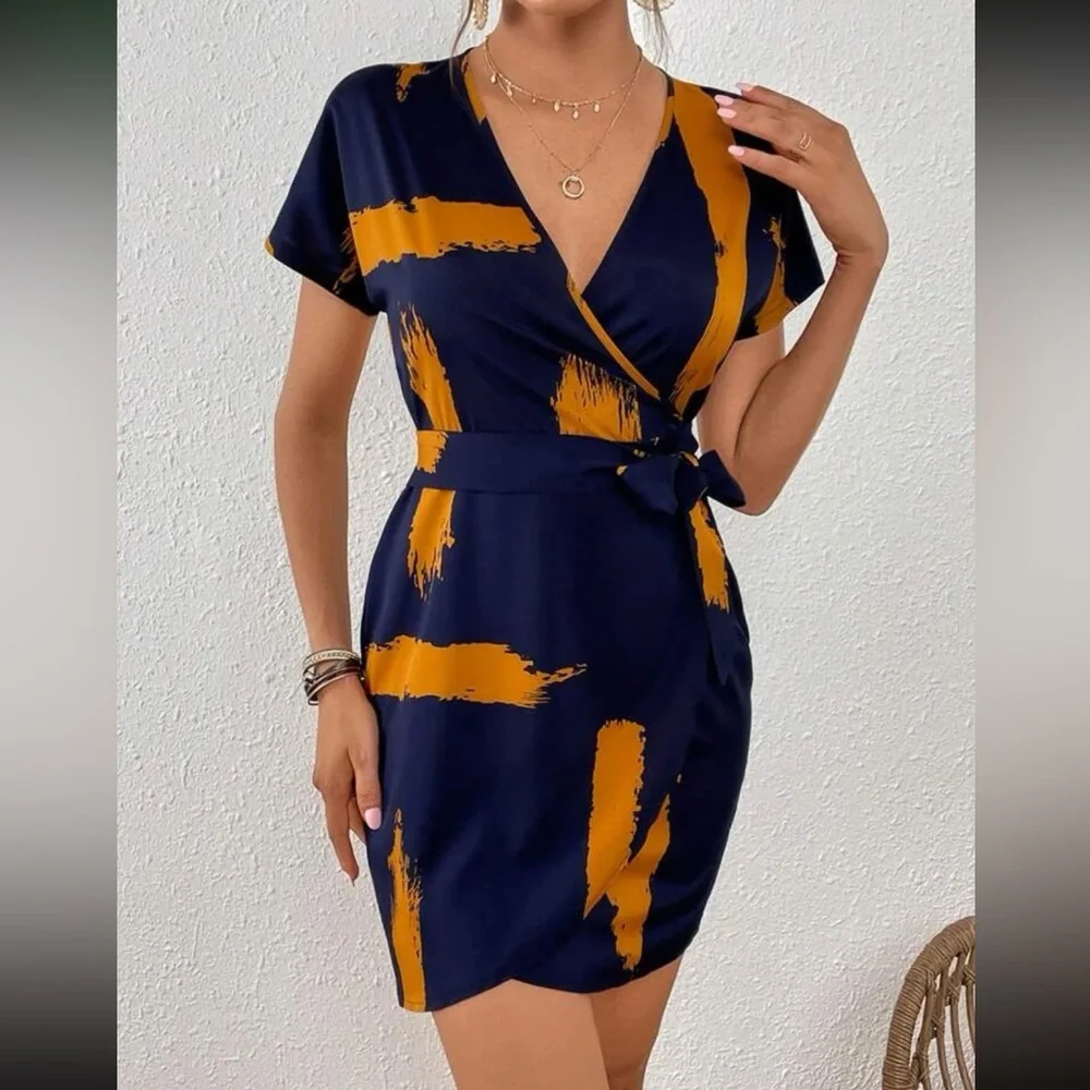 Boho brushed print knot side wrap hem mojo dress